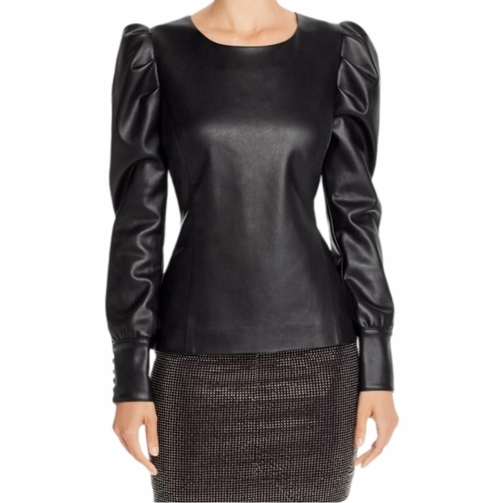 NWOT Aqua Faux Leather Puff Sleeve Top